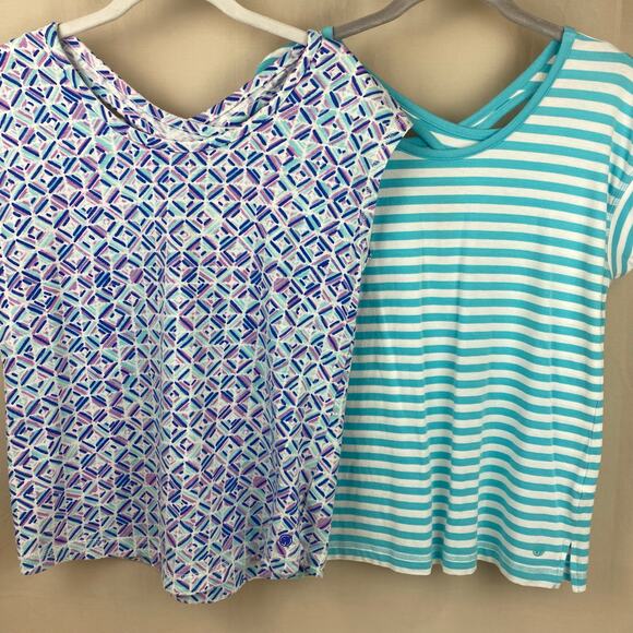 T by Talbots Petite Small Crisscross Geometric Striped Cotton Spandex Cap Sleeve - Picture 1 of 12